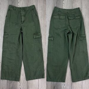 Target Women Size 2 Wide Leg High Rise Green Cargo Ankle Pants Trouser Cotton